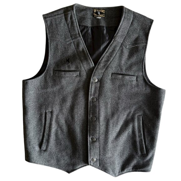 Wyoming Traders Wool Vest Large Western Cattle Rancher Rodeo 5 button front Gray - Picture 1 of 11